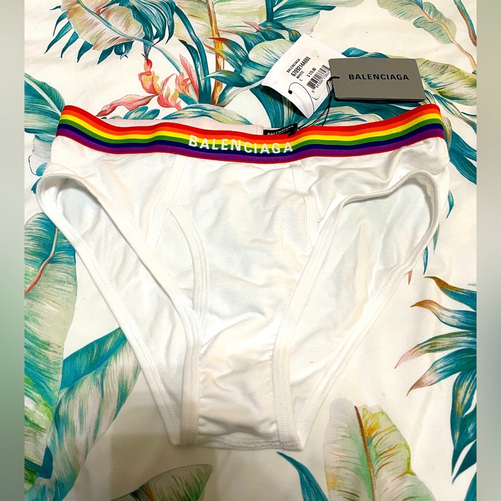 Balenciaga Mens White Pride Brief - Size Large
